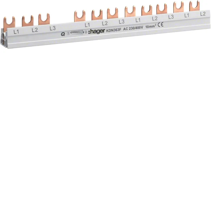 Шина фазна 3P 10мм² 12M (1xПЗВ 4п + 8хАвт.вим. 1п) Hager KDN363F KDN363F