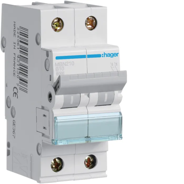 Автоматичний вимикач 2-п 10A B 6kA Hager MBN210 MBN210
