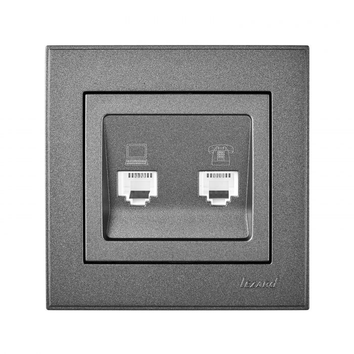Розетка компьютерная+телефон, антрацит LEZARD RAIN (703-4288-143) фото Розетка компьютерная+телефон, антрацит LEZARD RAIN (703-4288-143) купить