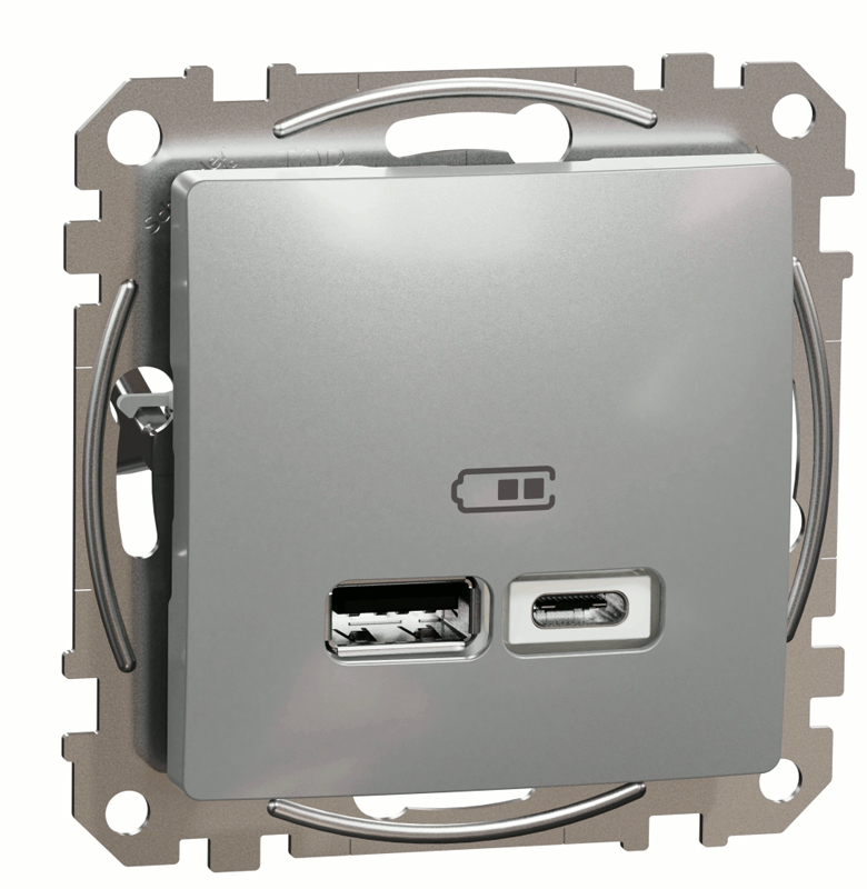 Розетка USB тип A+C 24A Schneider Sedna Design SDD113402 Алюміній купити