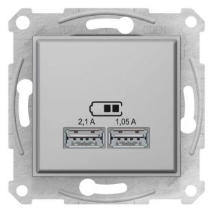 Розетка USB зарядка 2,1А и 1,05А, алюминий (SDN2710260) фото Розетка USB зарядка 2,1А и 1,05А, алюминий (SDN2710260) купить