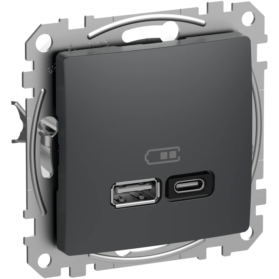 Розетка USB тип A+C (45 Вт) Schneider Sedna Design SDD114404 Чорний купити