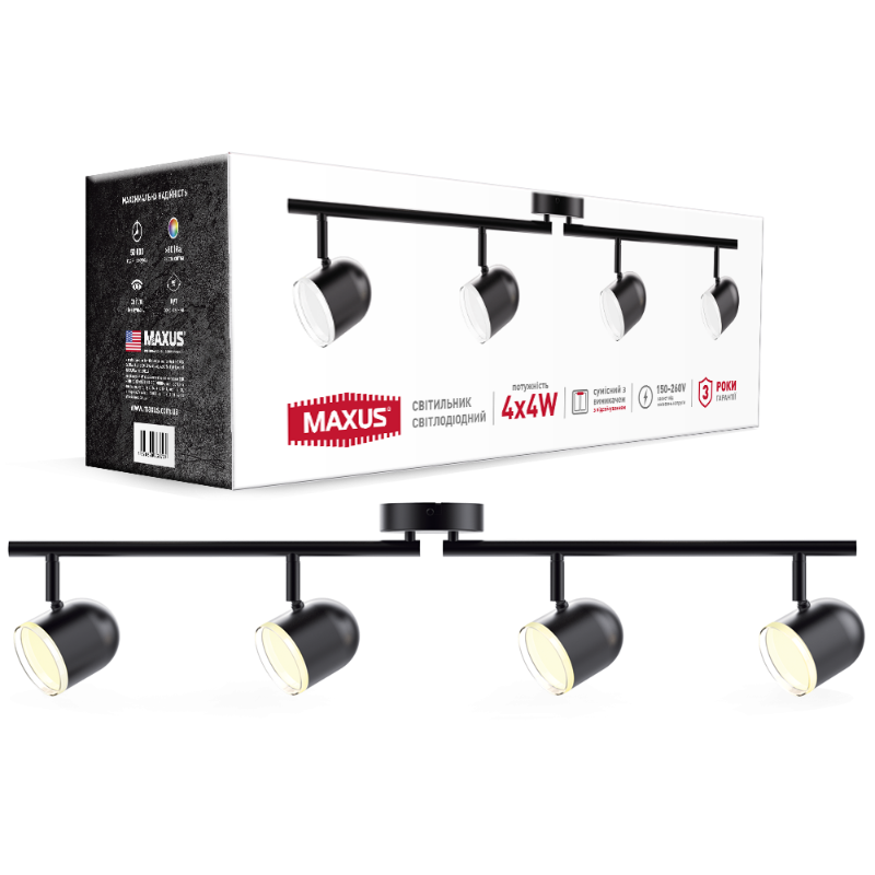 Спотовий світильник MAXUS MSL-01C 4x4W 4100K чорний (4-MSL-11641-CB) купити