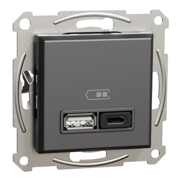 Розетка USB А+С 3А 45Вт антрацит Asfora Schneider Electric EPH2700471 купити