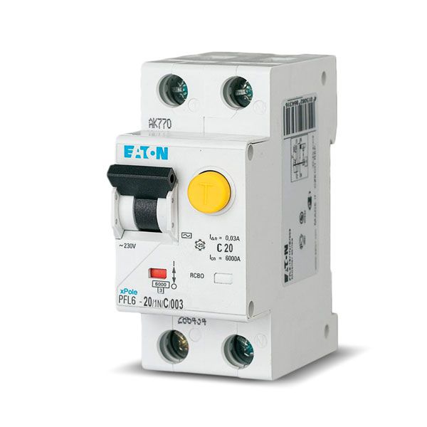 Дифференциальный автоматический выключатель Eaton PFL6-20/1N/C/0,03 (286468) купити