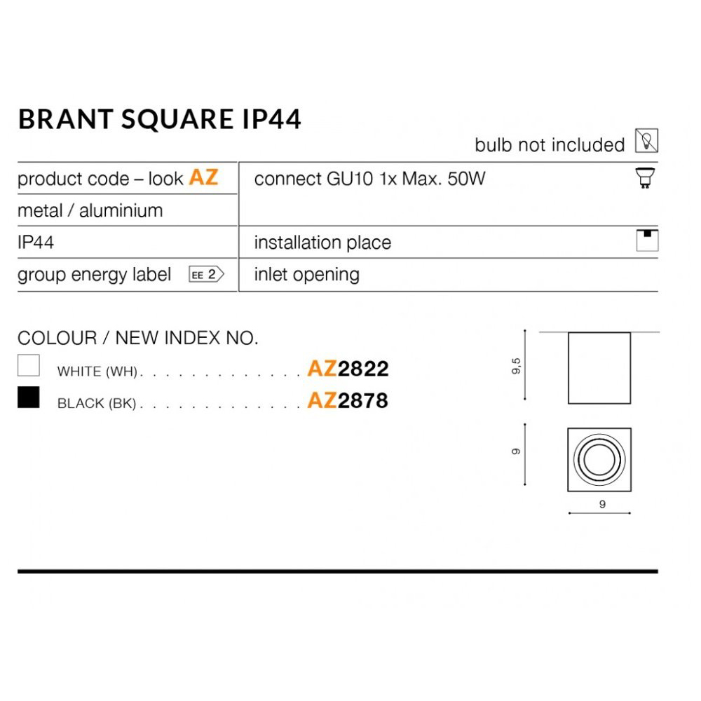 Светильник для ванной Azzardo AZ2878 Brant square (24069) купити