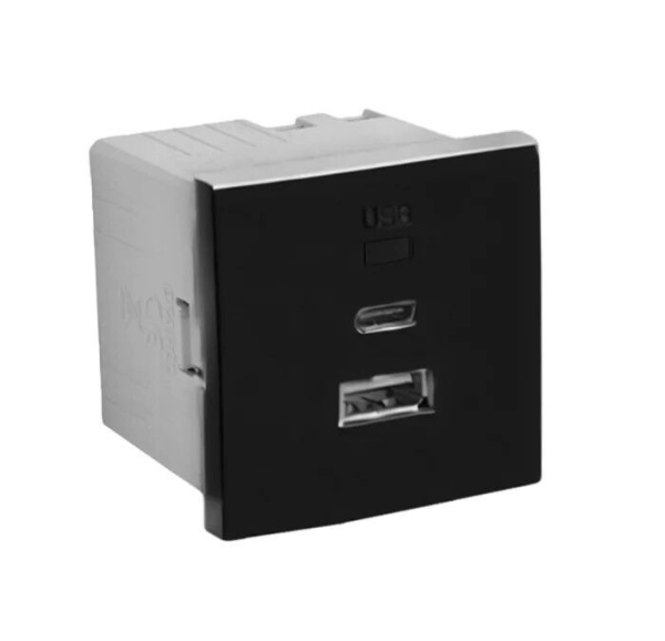 Подвійний зарядний пристрій USB Type A + Type C - 2мод. Чорний матовий (45381 SPM)