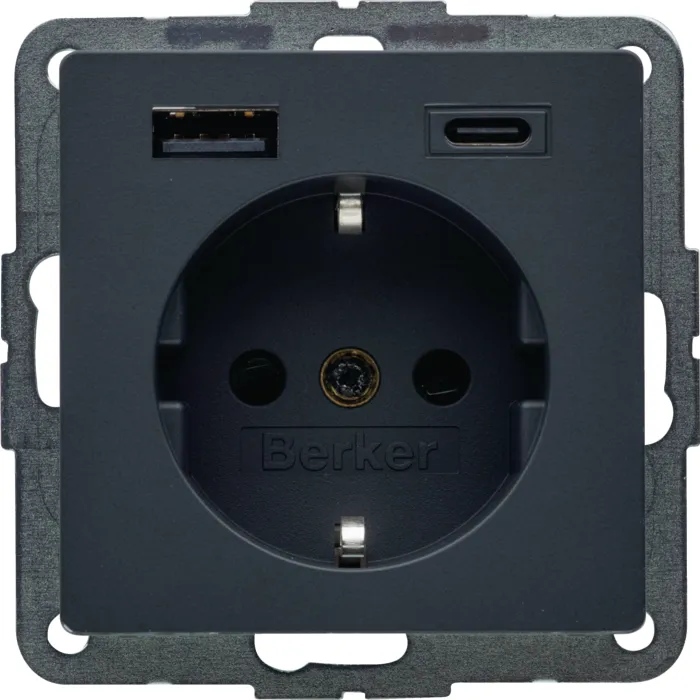 Розетка із з/к + USB A/C 20W PD Q.x Berker 48146086, антрацит