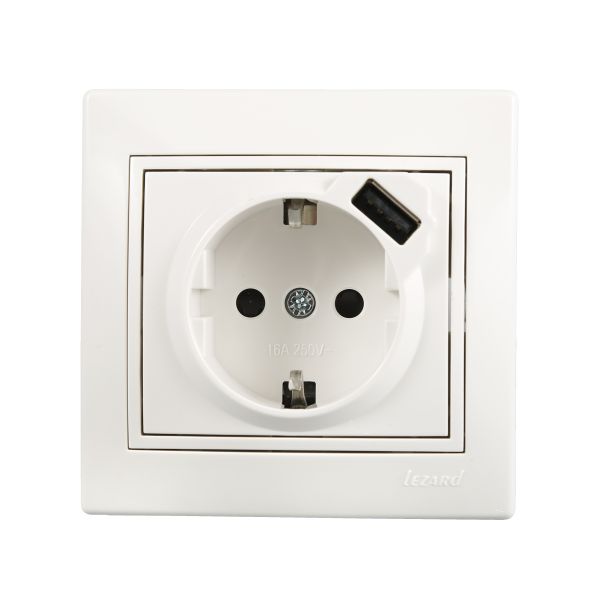 Розетка с заземлением + USB  Lezard Mira,белый (701-0202-181)