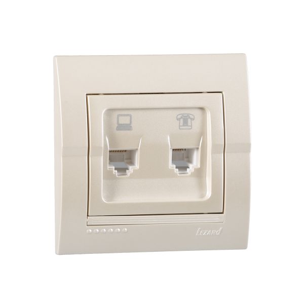 Розетка комп'ютер+телефон Lezard Deriy, перлинно-білий перламутр (702-3030-143)