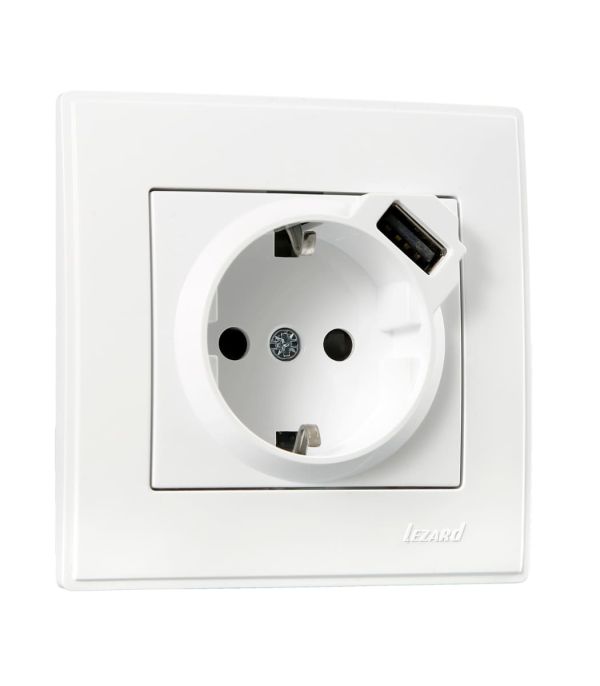 Розетка с заземлением + USB Lezard Lesya, белый (705-0202-181)