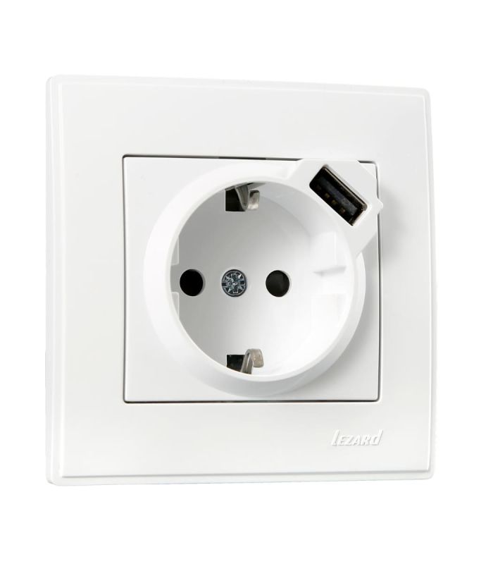 Розетка с заземлением + USB Lezard Lesya, белый (705-0202-181) 705-0202-181