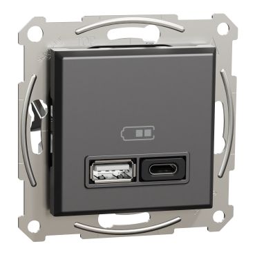 Розетка USB А+С 3А 45Вт Asfora Schneider Electric антрацит (EPH2700471) EPH2700471