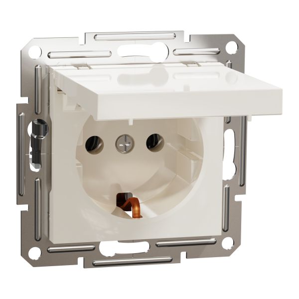 Розетка з кришкою із заземленням Asfora Schneider Electric EPH3170123 крем без рамки
