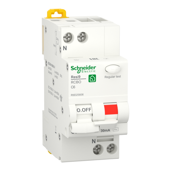 Диференціальний автомат 1P+N Resi9 Schneider Electric, крива С, 6A/0,03/AC (R9D25606)