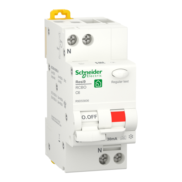 Диференціальний автомат 1P+N Resi9 Schneider Electric, крива С, 6A/0,03/A (R9D55606)
