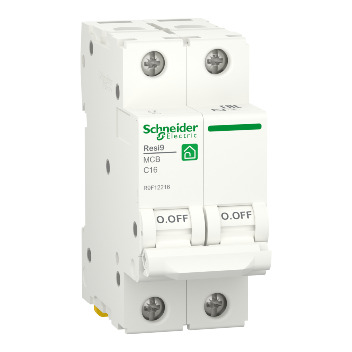 Автоматичний вимикач 2P, 16 A, C, 6kA Schneider Electric Resi9 (R9F12216)