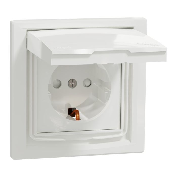 Розетка з кришкою і заземляючим контактом і шторками ip44, білий (EPH3100321)