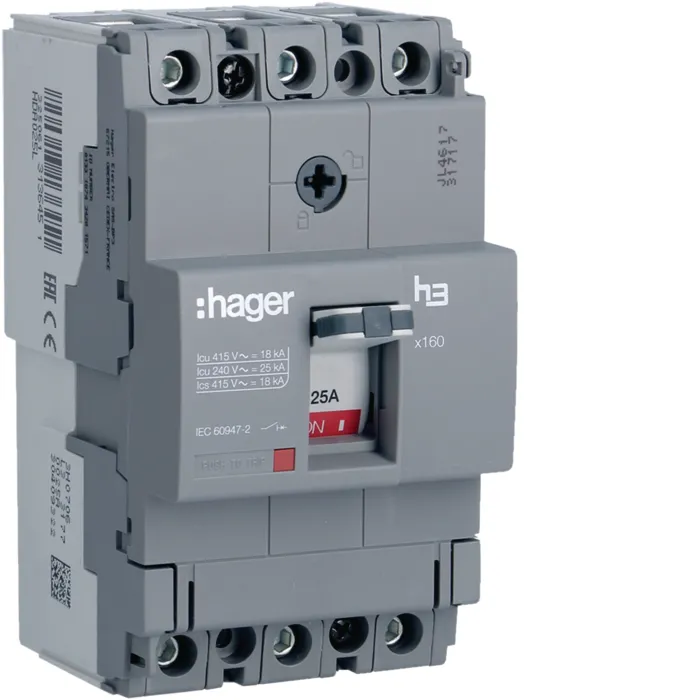 Автоматичний вимикач x160, In=25А, 3п, 18kA, Тфікс/Мфікс HDA025L Hager HDA025L