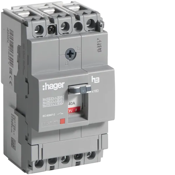 Автоматичний вимикач x160, In=40А, 3п, 18kA, Тфікс/Мфікс HDA040L Hager