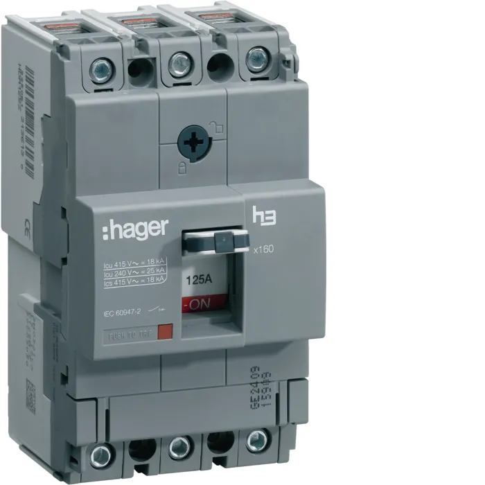 Автоматичний вимикач x160, In=125А, 3п, 18kA, Тфікс/Мфікс HDA125L Hager HDA125L
