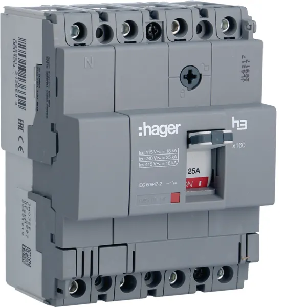 Автоматичний вимикач x160, In=125А, 4п, 18kA, Тфікс/Мфікс HDA126L Hager