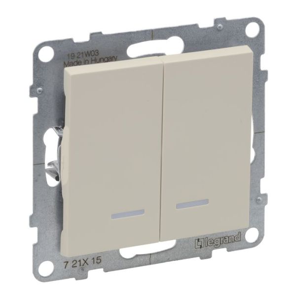 Вимикач 2-кл з підсв. (пруж.клеми) 10А/250V Legrand SUNO 721215 слонова кістка