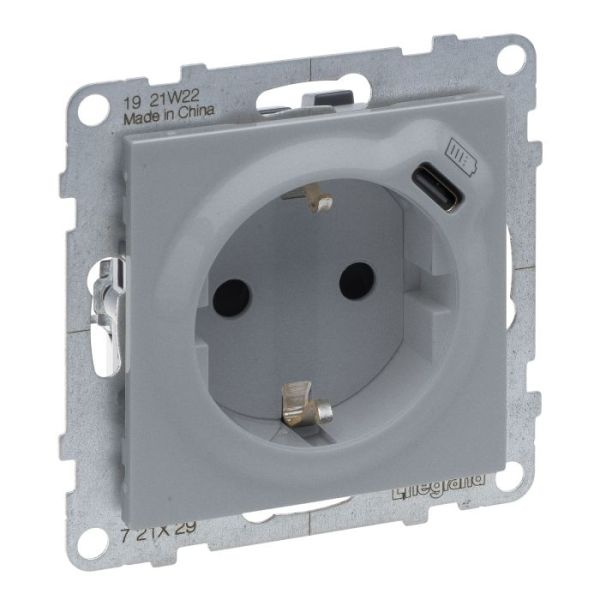 Розетка із з/к та захист. шторками + USB С 1,5А/5V Legrand SUNO 721329 алюміній