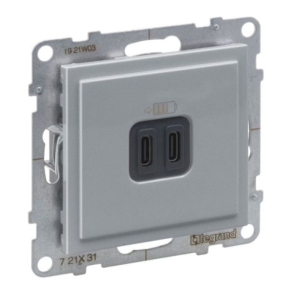 Розетка для заряджання USB С+C 15Вт/5V Legrand SUNO 721331 алюміній