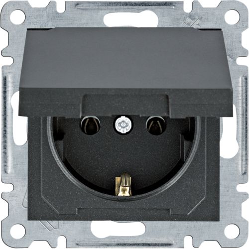 Розетка з з/к з кришкою Lumina, чорна, 16А/230В WL1153