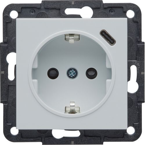 Розетка із з/к та USB-роз’ємом типу C (5V, 2.4A, 12Вт) Hager Lumina WL4850 біла