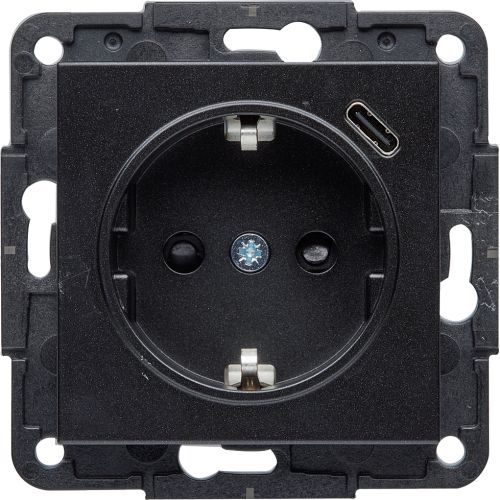 Розетка із з/к та USB-роз’ємом типу C (5V, 2.4A, 12Вт) Hager Lumina WL4853 чорний