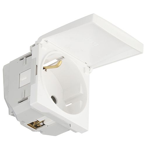 Механізм  розетки з кришкою 2P+Z ШУКО 16A 250V- 2мод Білий матовий (45128 SBM)