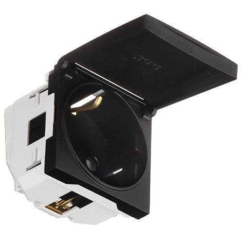 Механізм розетки з кришкою 2-мод 2P+Z ШУКО 16A. 250V Чорний мат (45128 SPM)
