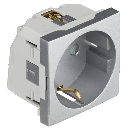 Механізм розетки 2P+Z ШУКО 16А, 250V - 2 мод. під кутом 45° Алюміній Quardo 45 (45131 SAL)