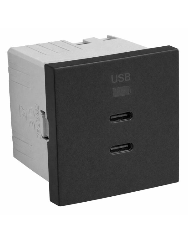 Подвійний зарядний пристрій USB Type C - 2мод Чорний мат (45382 SPM)