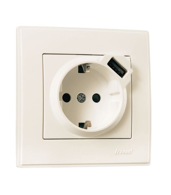 Розетка с заземлением + USB Lezard Lesya, крем (705-0303-181)