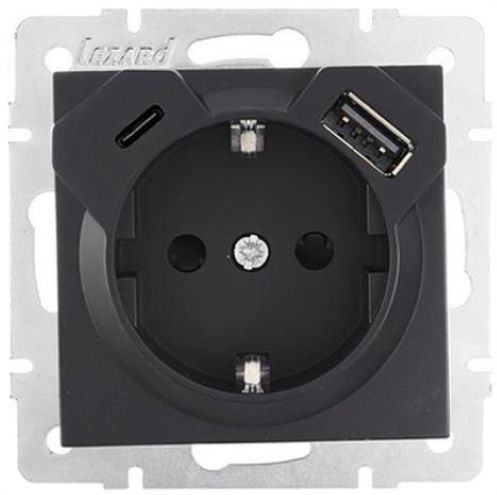 Розетка з/зк TC+USB роз'єм Lezard VESNA, чорний (742 4288 181TC)
