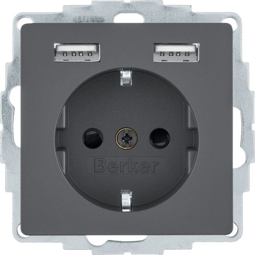 Розетка з з/к 16А/250В + 2хUSB A-A /2.4A, антрацит Q.x 48036086