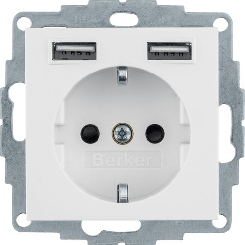Розетка з з/к 16А/250В + 2хUSB A-A /2.4A, пол.білизна Q.x 48036089