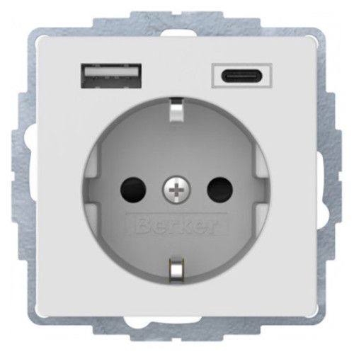 Розетка з з/к 16А/250В + 2хUSB A-С /3A, пол.білизна Q.x 48046089