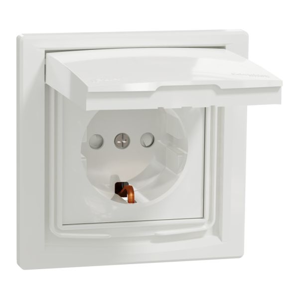 Розетка з кришкою і заземляючим контактом і шторками ip44, білий (EPH3100321)
