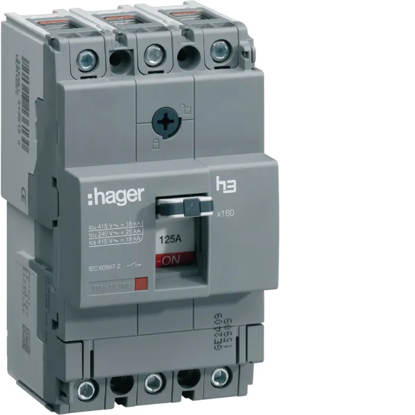 Автоматичний вимикач x160, In=125А, 3п, 18kA, Тфікс/Мфікс HDA125L Hager