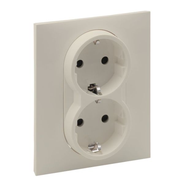 Розетка 2-а. із з/к та шторками (пруж.клеми) 16А/250V Legrand SUNO 721226 слонова кістка