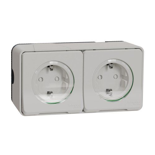 Блок 2-х розеток зі шторками IP55, білий накладний монтаж Mureva Styl Schneider Electric MUR39035