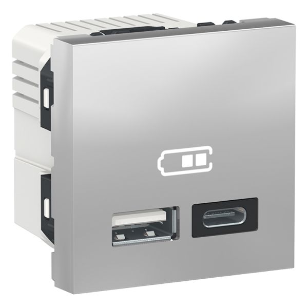 Подвійна USB розетка A+C . Unica New, NU301830, алюміній