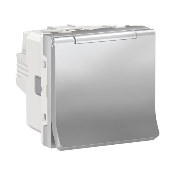 Розетка з заземленням зі шторками і кришкою, 16А, 250В, IP40, Unica New NU303730TA алюміній
