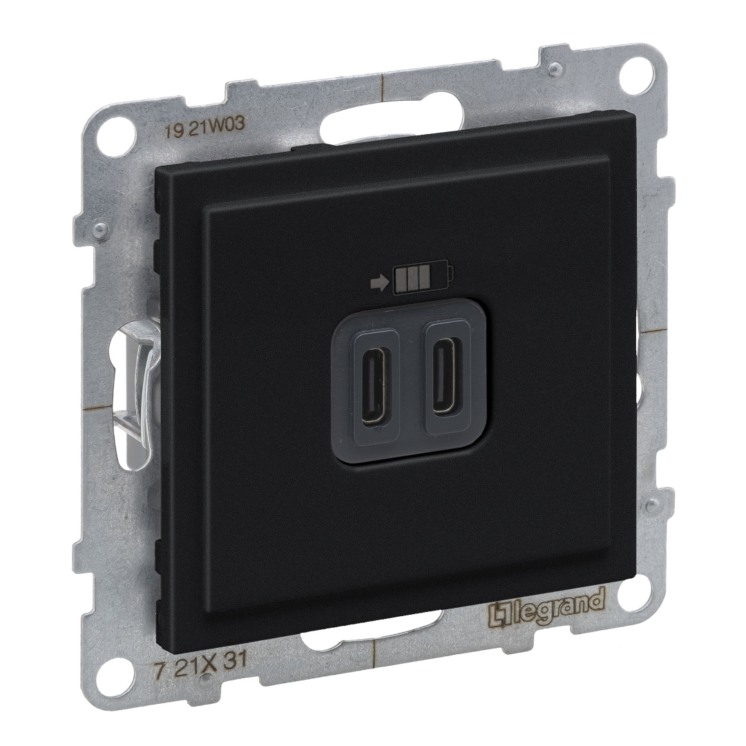 Розетка для заряджання USB С+C 15Вт/5V Legrand SUNO 721431 чорний купити