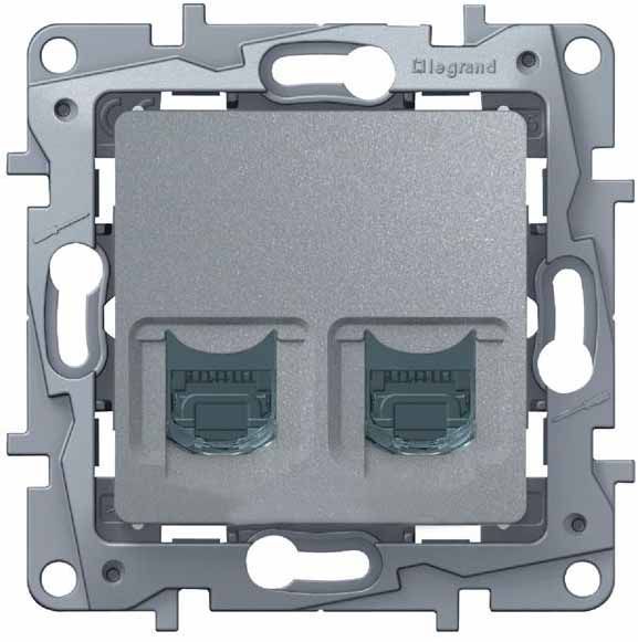 Розетка телефонная+компьютер RJ11+RJ45 кат.5 UTP, алюминий (672452) фото Розетка телефонная+компьютер RJ11+RJ45 кат.5 UTP, алюминий (672452) купить