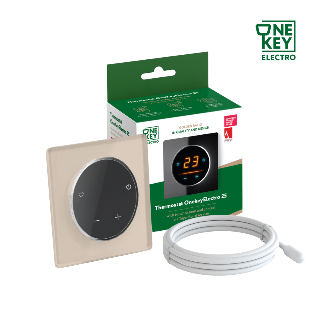 Терморегулятор ONEKEYELECTRO 25 з WiFi, рамка бежева, скло (G250202) купити